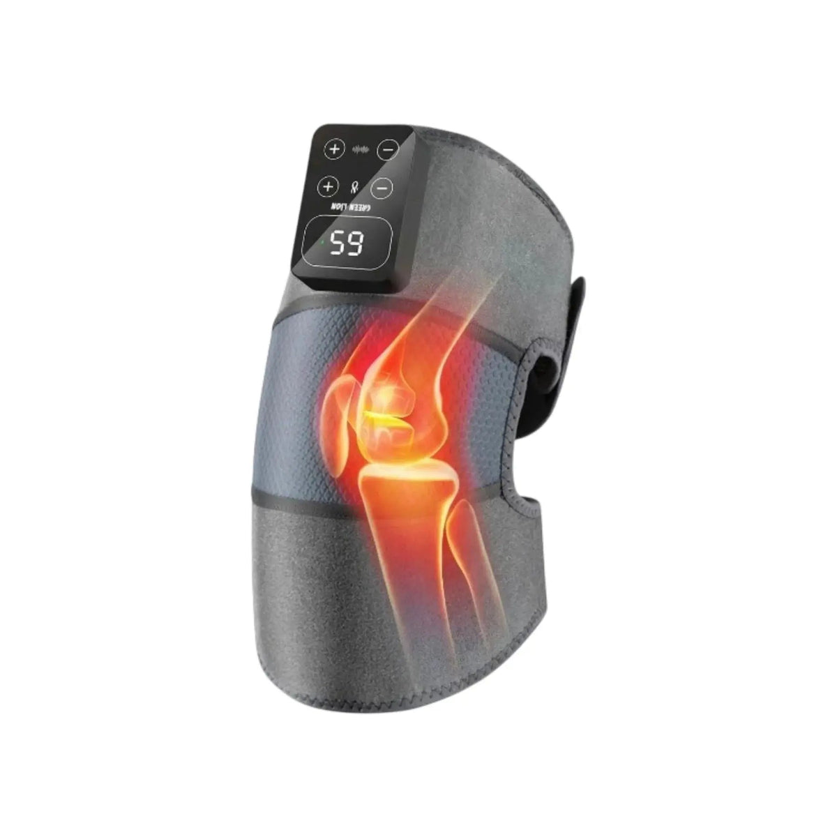 Heated knee brace with digital display on a white background