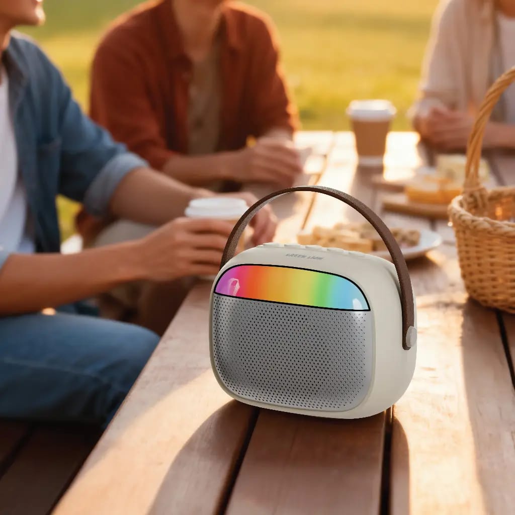 Karaoke speaker used on beach with microphone