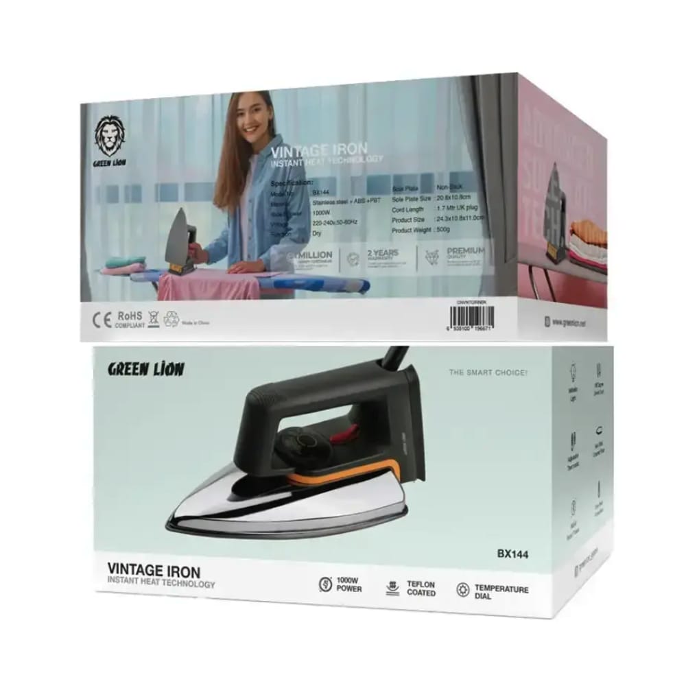 Green Lion Vintage Iron BX144 – 1000W Non-Stick Soleplate Electric Steam Iron product image 3
