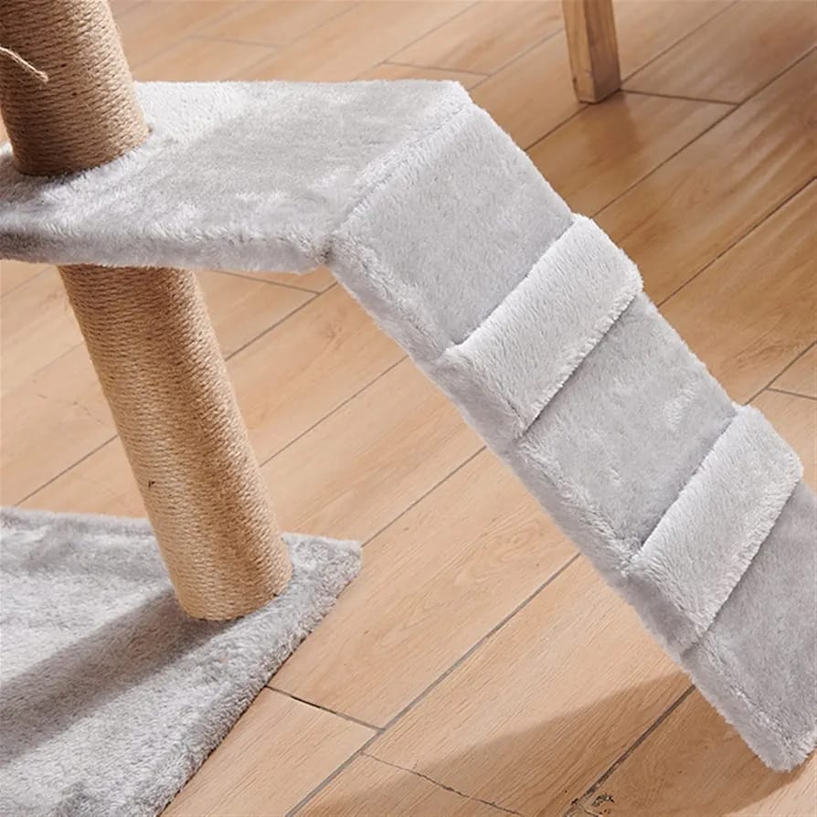 Grey Cat Tree Tower 125cm – Compact Cat Condo with Hammock, Ramp & Scratching Posts product image 4
