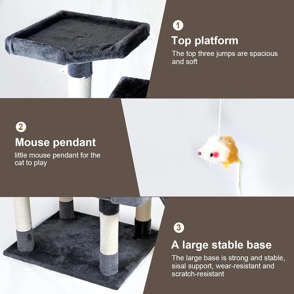 Grey Cat Tree Tower 170cm – Multi-Level Cat Condo with 2 Caves, Ramp & Scratching Posts product image 3