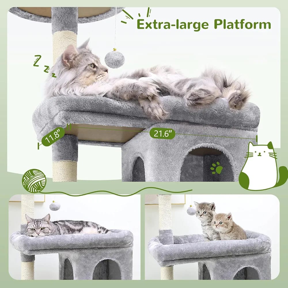 Grey Cat Tree Tower 182cm – Multi-Level Cat Condo with 2 Caves, Hammock & Scratching Posts product image 4