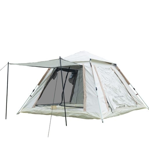 Camping tent with mesh door on a white background