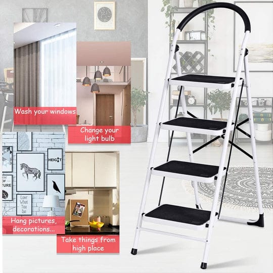 Heavy Duty 4-Step Folding Ladder with Safety Handle & Anti-Slip Wide Steps – Portable Steel Step Stool for Home, Kitchen & Office product image 4