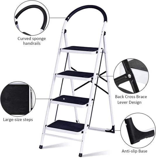 Heavy Duty 4-Step Folding Ladder with Safety Handle & Anti-Slip Wide Steps – Portable Steel Step Stool for Home, Kitchen & Office product image 5