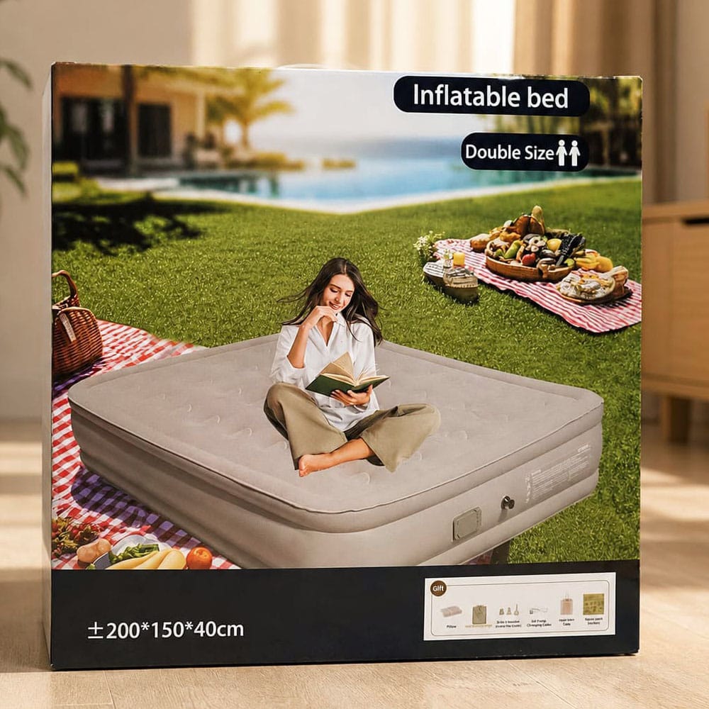 Inflatable mattress outdoor camping setup