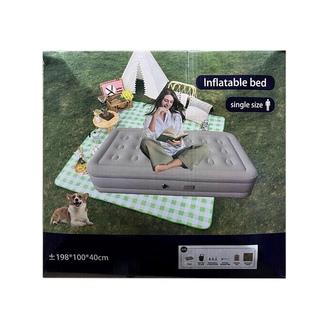 Inflatable Air Bed Single Size with Built-In Electric Pump – Raised Air Mattress, 198x100x40cm, Camping & Guest Bed product image 2