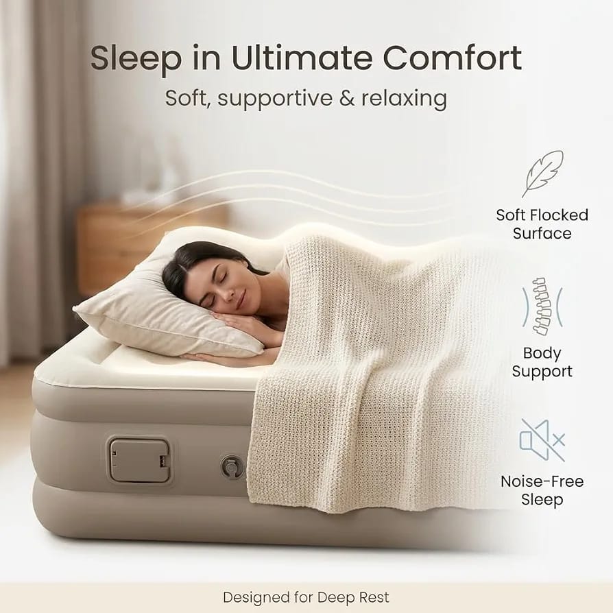 Inflatable Air Bed Single Size with Built-In Electric Pump – Raised Air Mattress, 198x100x40cm, Camping & Guest Bed product image 3
