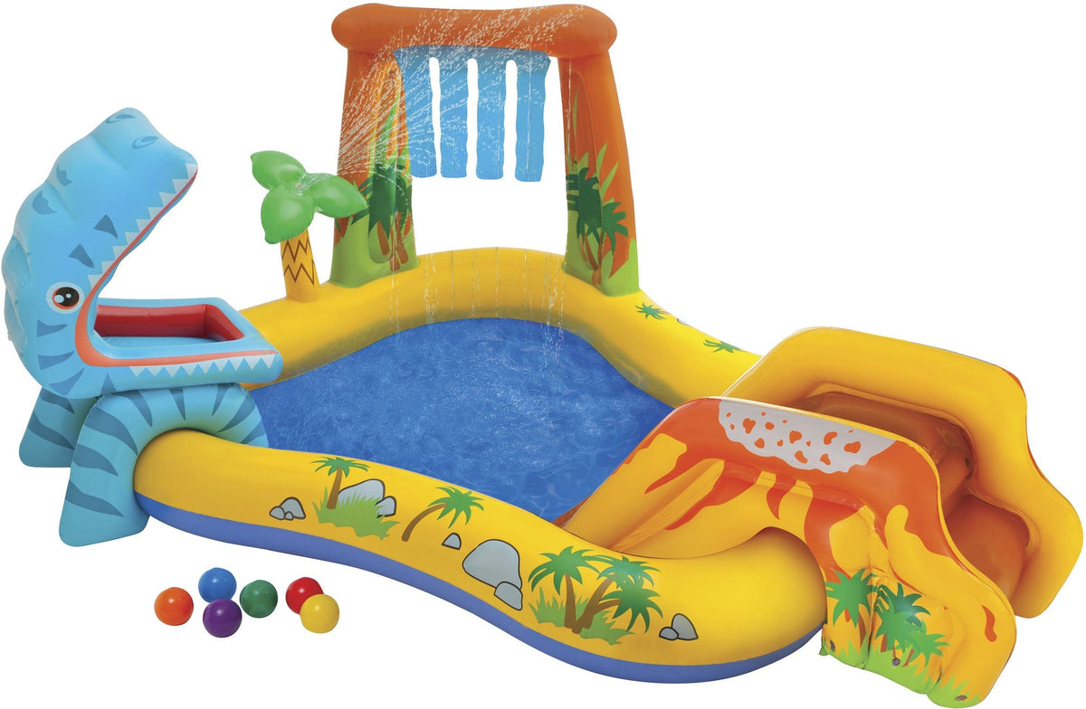 Children's inflatable pool with dinosaur design on a white background