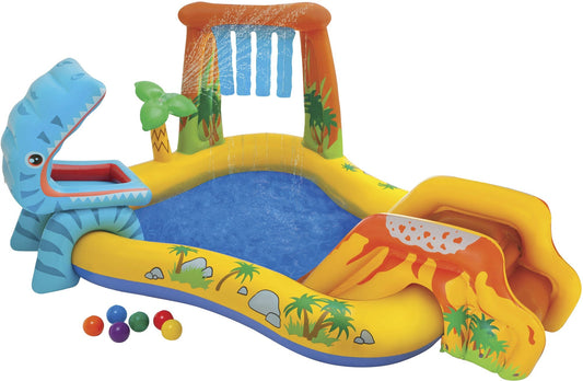Children's inflatable pool with dinosaur design on a white background
