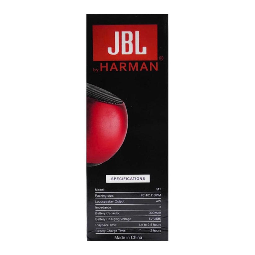 JBL by Harman product packaging with red object on a black background