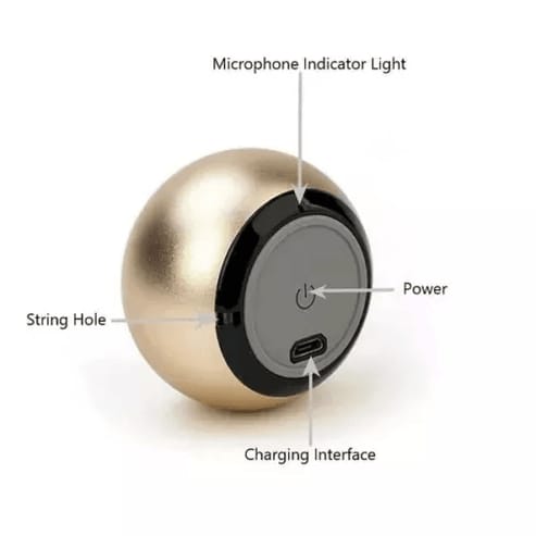 Gold and black device with labeled parts on a white background