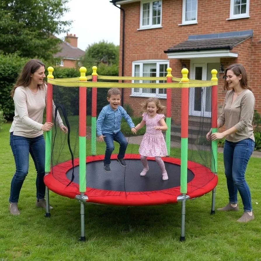 Kids outdoor trampoline with ladder and protective safety net from Qatigo Qatar