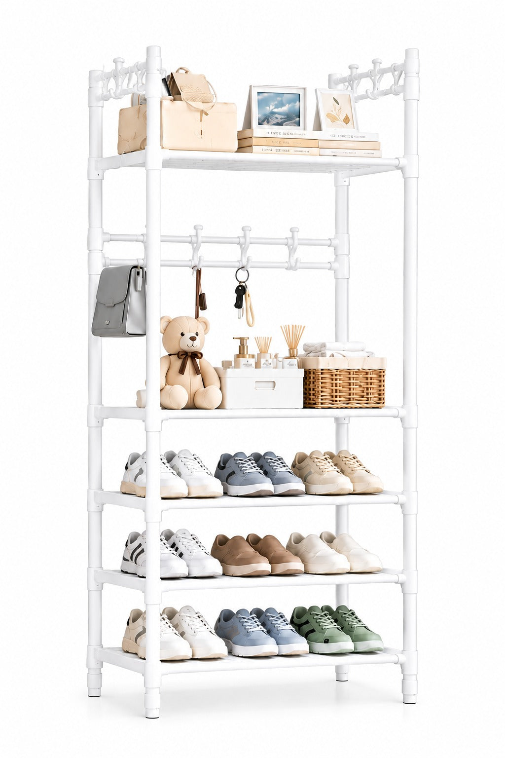 Large white shoe rack for organized home storage