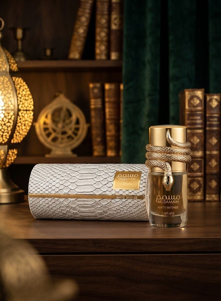 Lattafa Musamam White Intense Eau de Parfum bottle and box