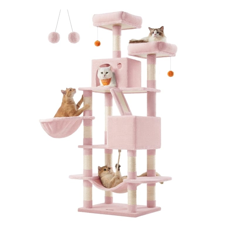 Luxury Pink Cat Tree Tower 206cm – Multi-Level Cat Condo with Hammock, Cave & Scratching Posts product image