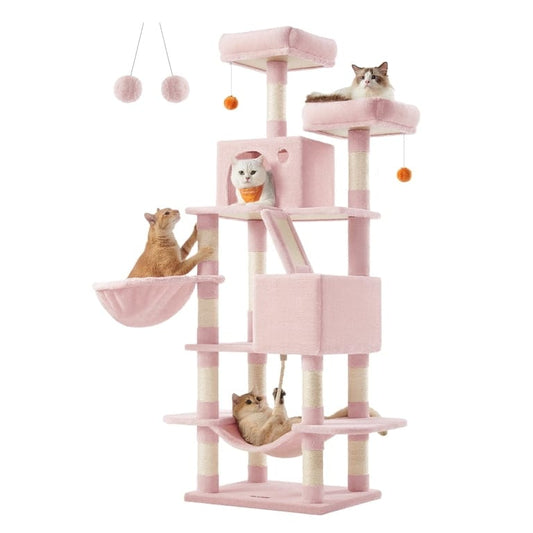 Luxury Pink Cat Tree Tower 206cm – Multi-Level Cat Condo with Hammock, Cave & Scratching Posts product image