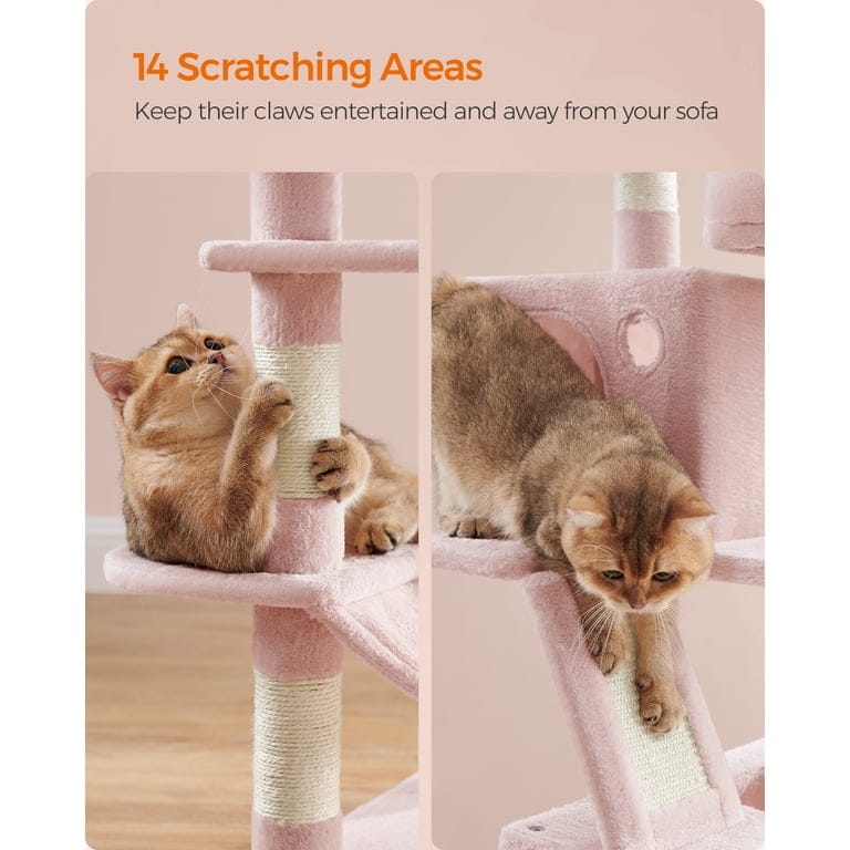 Luxury Pink Cat Tree Tower 206cm – Multi-Level Cat Condo with Hammock, Cave & Scratching Posts product image 2