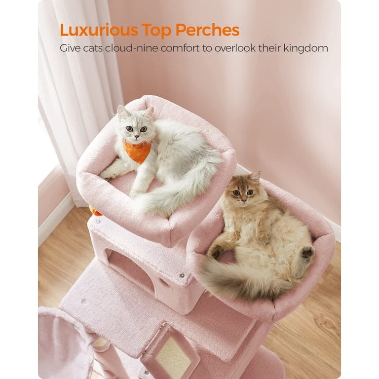 Luxury Pink Cat Tree Tower 206cm – Multi-Level Cat Condo with Hammock, Cave & Scratching Posts product image 3