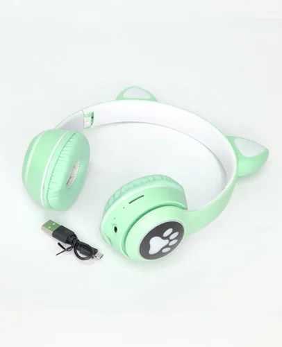 Mint green headphones with USB cable on a white background
