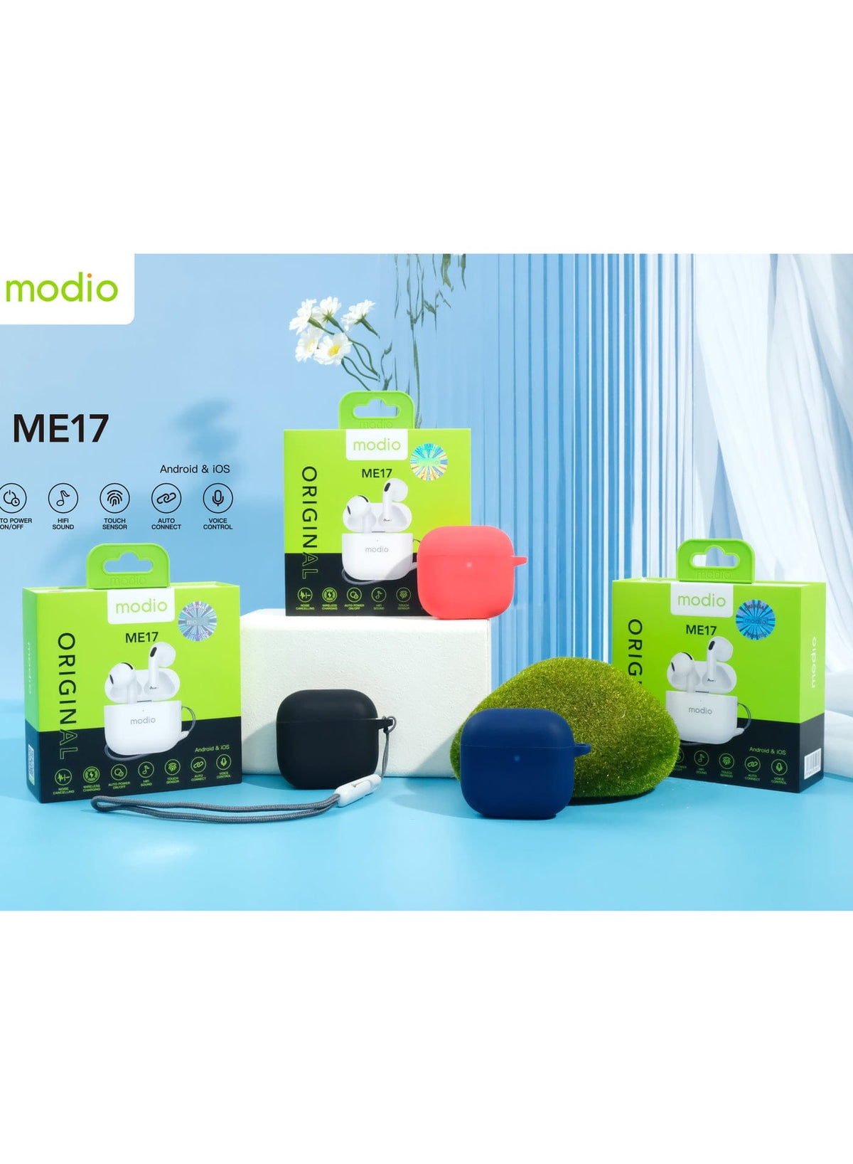 Modio ME17 wireless earbuds compatible with Android and iOS