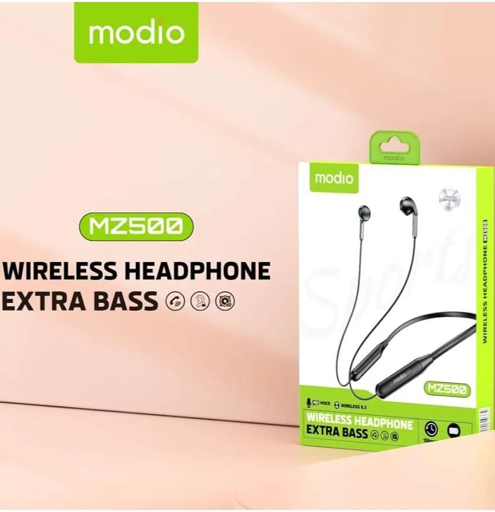 Modio MZ500 Wireless Bluetooth Neckband Headphones Extra Bass Earphones product image 3