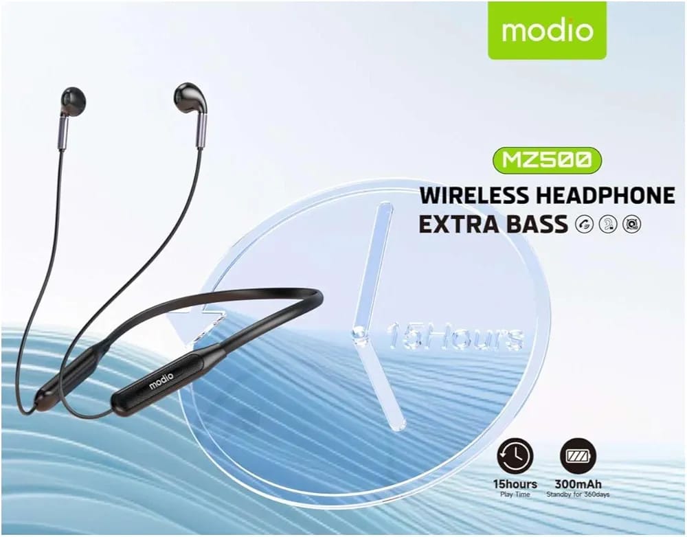 Modio MZ500 Wireless Bluetooth Neckband Headphones Extra Bass Earphones product image 4