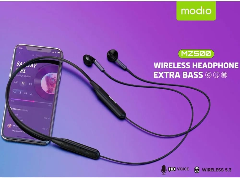 Modio MZ500 Wireless Bluetooth Neckband Headphones Extra Bass Earphones product image 5