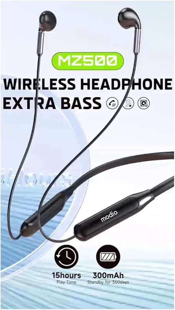 Modio MZ500 Wireless Bluetooth Neckband Headphones Extra Bass Earphones product image 6