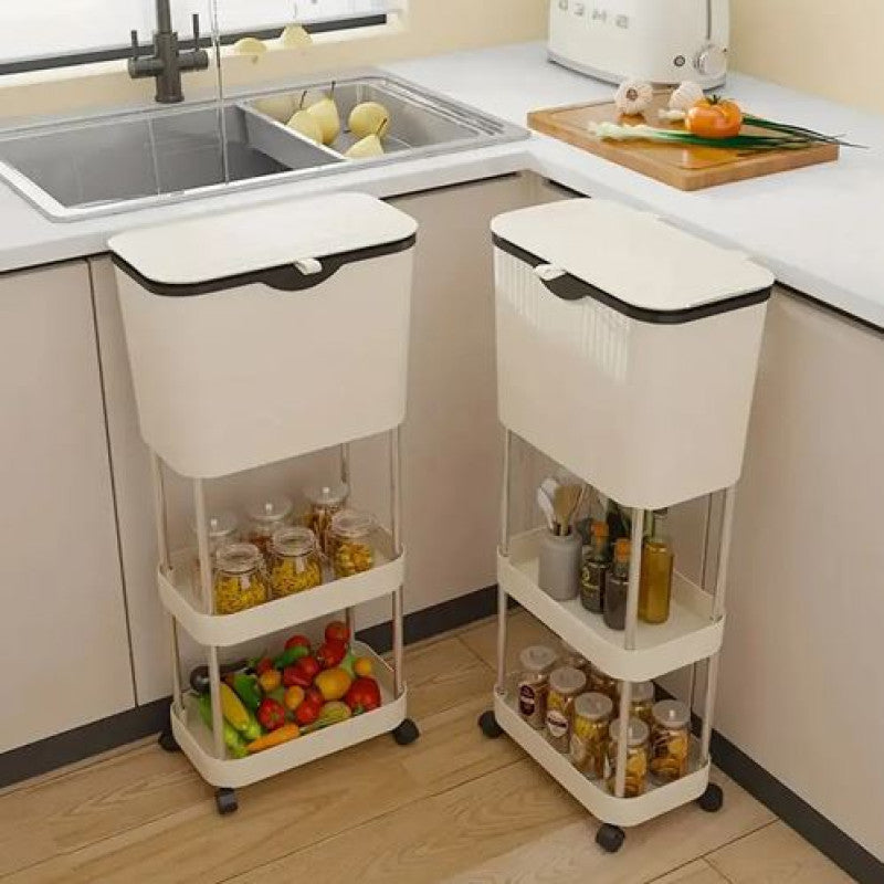 Two kitchen storage carts with wheels in a kitchen setting.