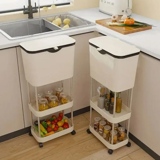 Two kitchen storage carts with wheels in a kitchen setting.