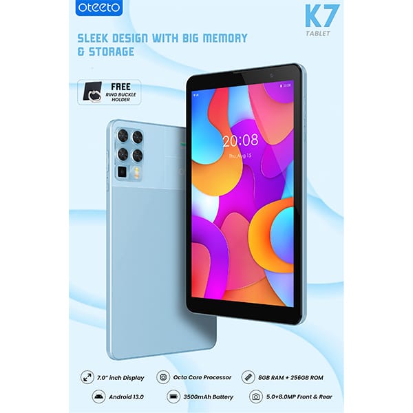 Oteeto K7 10.1" Android Tablet – 8GB RAM, 256GB Storage, Dual SIM, Long Battery Life product image 2
