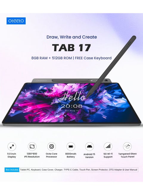 Oteeto Tab 17 Stylus 10.1" Android Tablet – 8GB RAM, 256GB Storage, Stylus Pen, Dual SIM product image 2