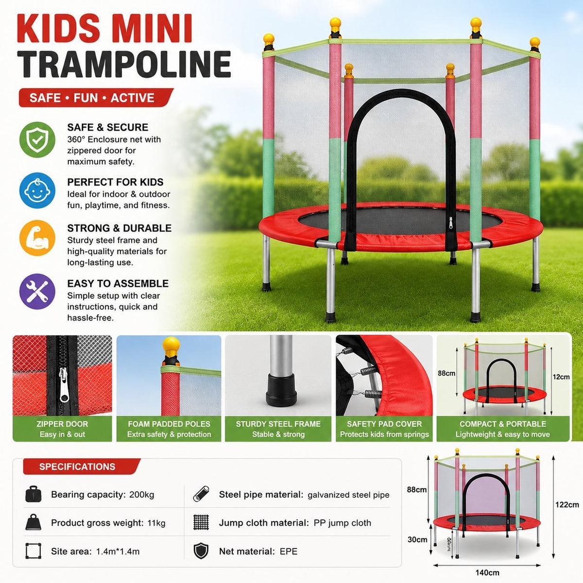 Outdoor trampoline with safety net for kids and adults in Qatar by Qatigo