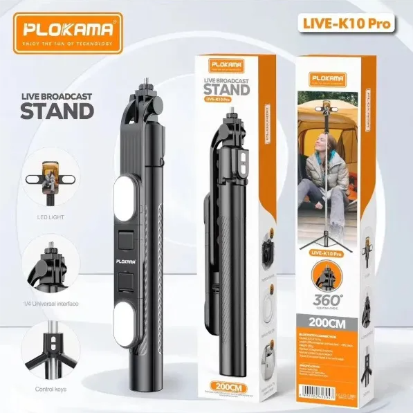 PLOKAMA K10 Pro 200cm tripod holding a phone for live streaming and vlogging in Qatar