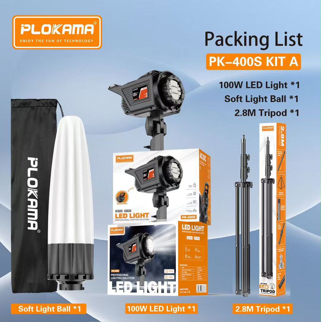 PLOKAMA PK-400S 100W LED Video Light Kit with Softbox & 2.8M Tripod – Professional Photography & Studio Lighting Kit A product image