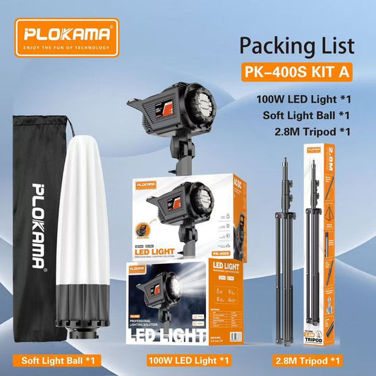 PLOKAMA PK-400S 100W LED Video Light Kit with Softbox & 2.8M Tripod – Professional Photography & Studio Lighting Kit A product image