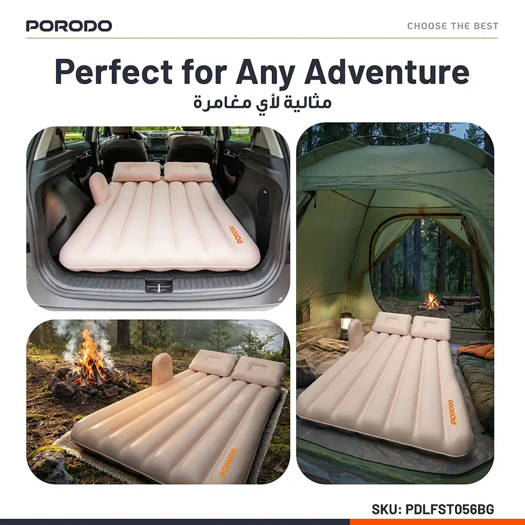 Porodo inflatable car mattress with automatic pump, 200kg capacity