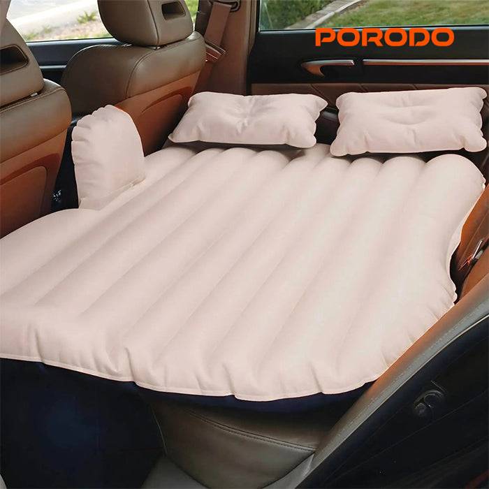 Porodo car travel bed inflated in back seat