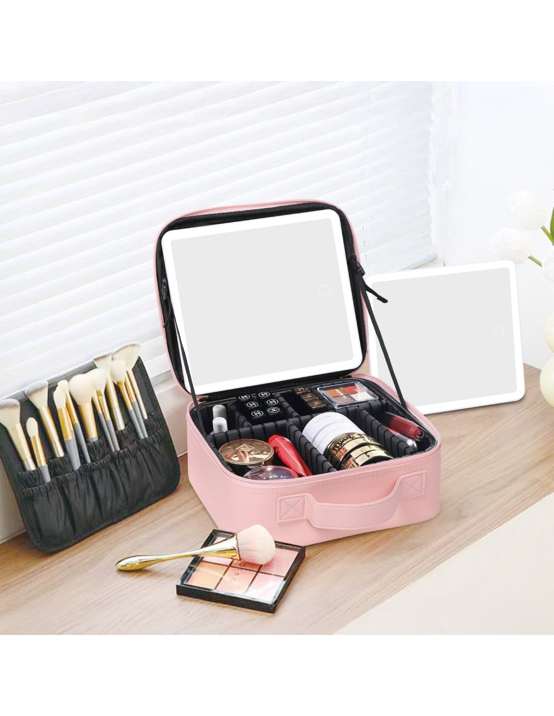 Portable Makeup Organizer Case with LED Mirror product image