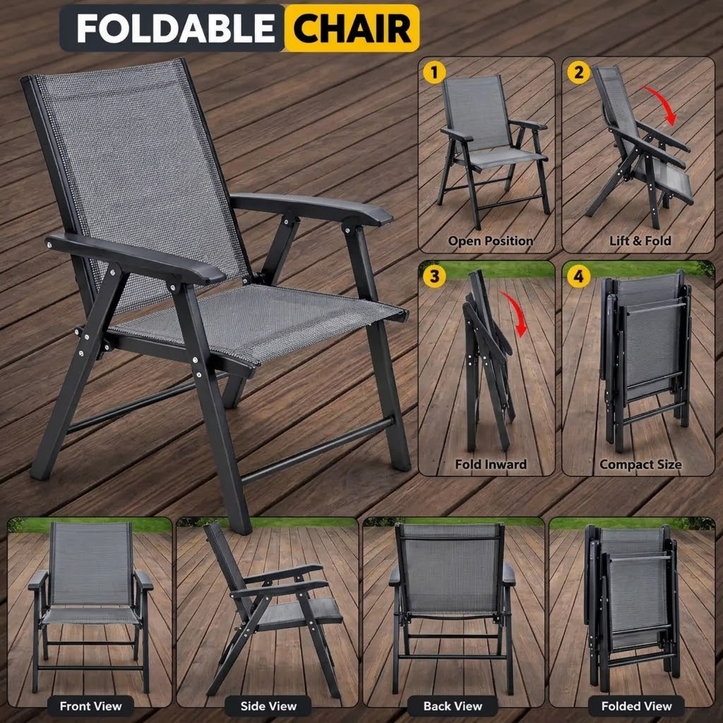 Foldable outdoor table and chairs set, space-saving design for balcony storage