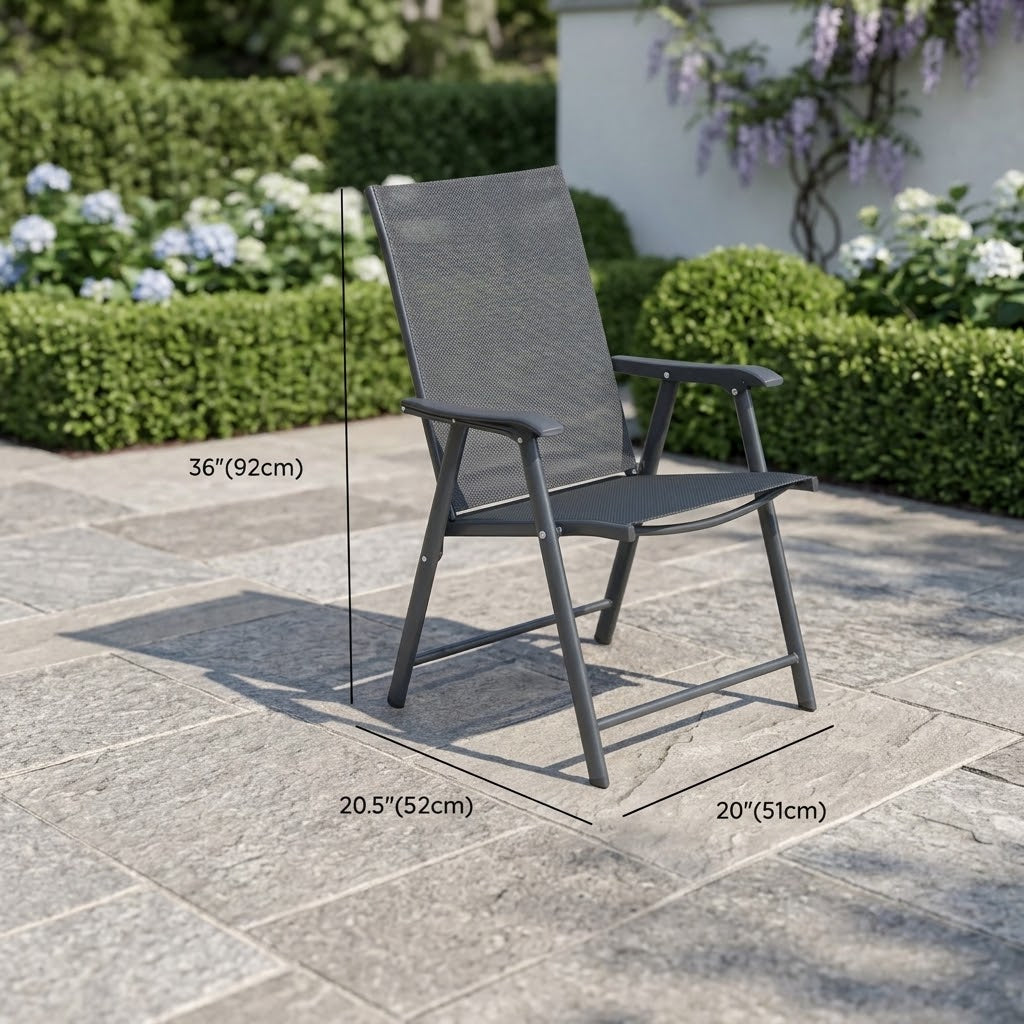 Compact 80x80cm square outdoor table with 4 sling chairs, 5-piece set