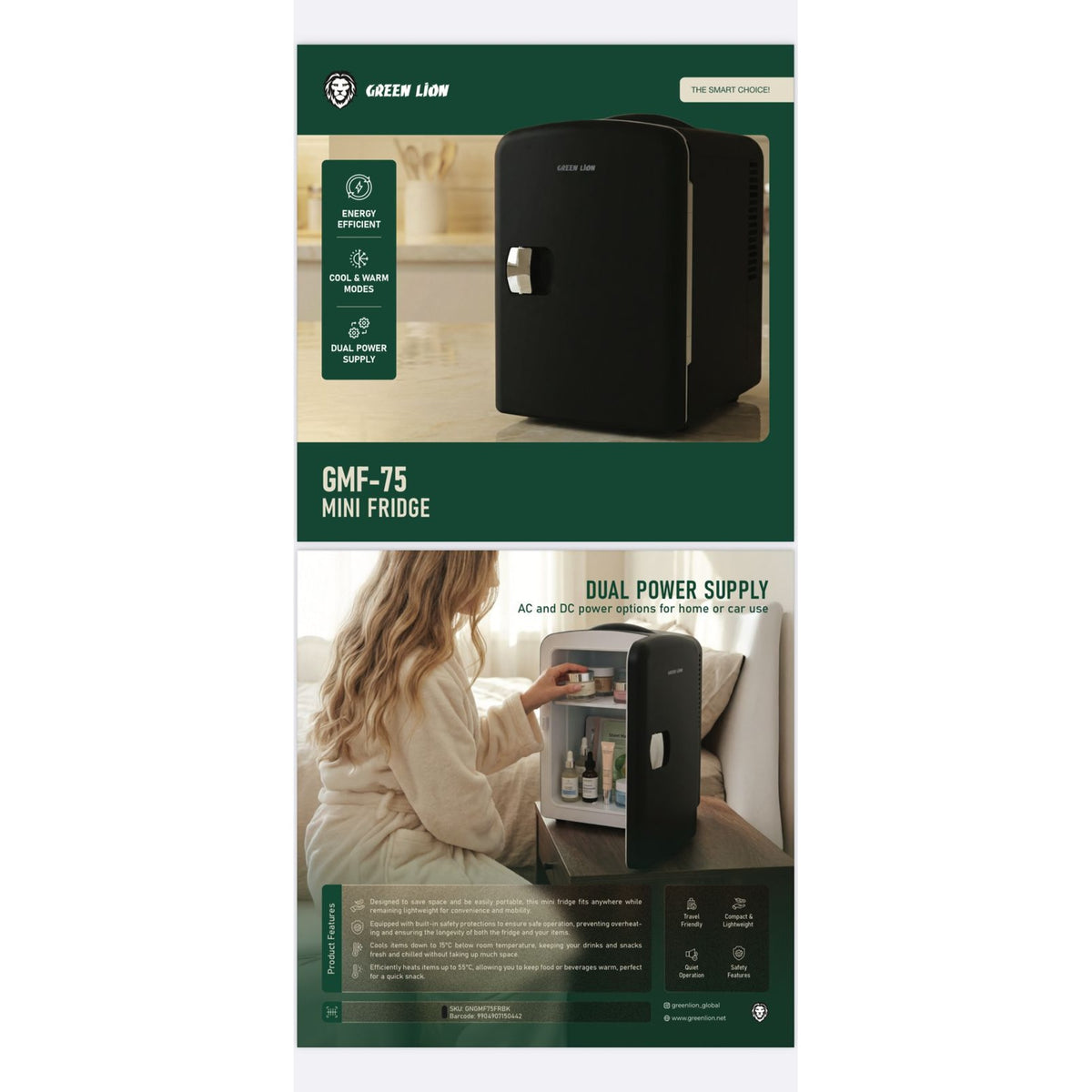 Green Lion GMF-75 mini fridge 4L dual power cool warm Qatar