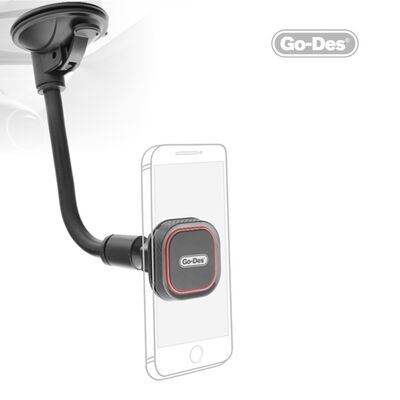 Car phone holder with strong suction cup base for windshield mounting
