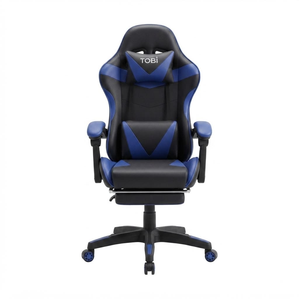 TOBI blue and black gaming chair with headrest cushion