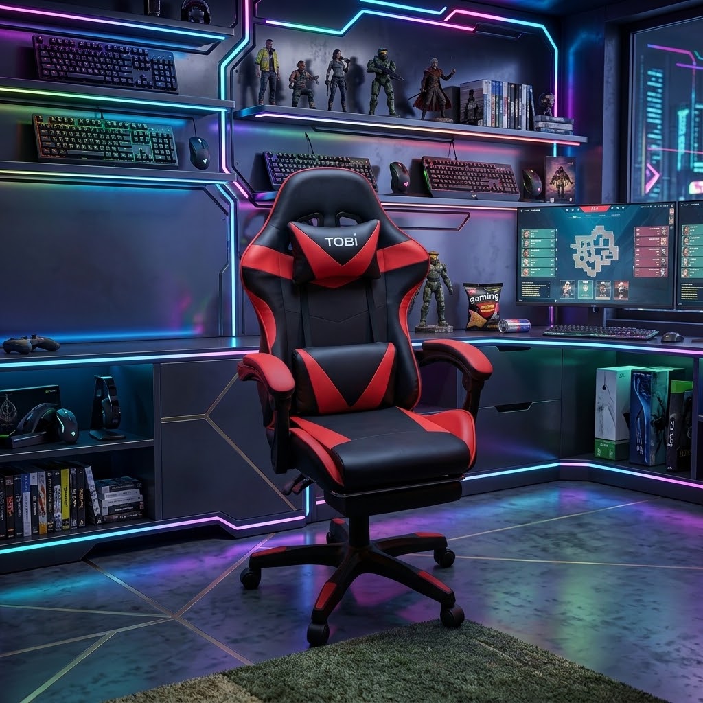 TOBI red and black racing-style gaming chair