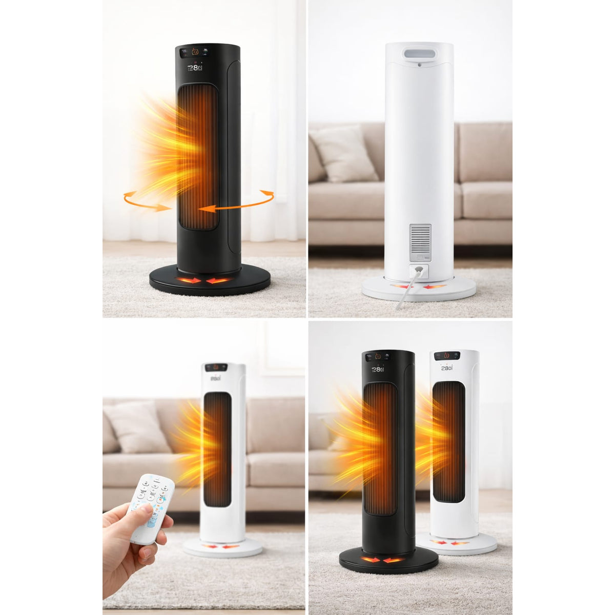 Portable tower heater with fast heating and safety protection