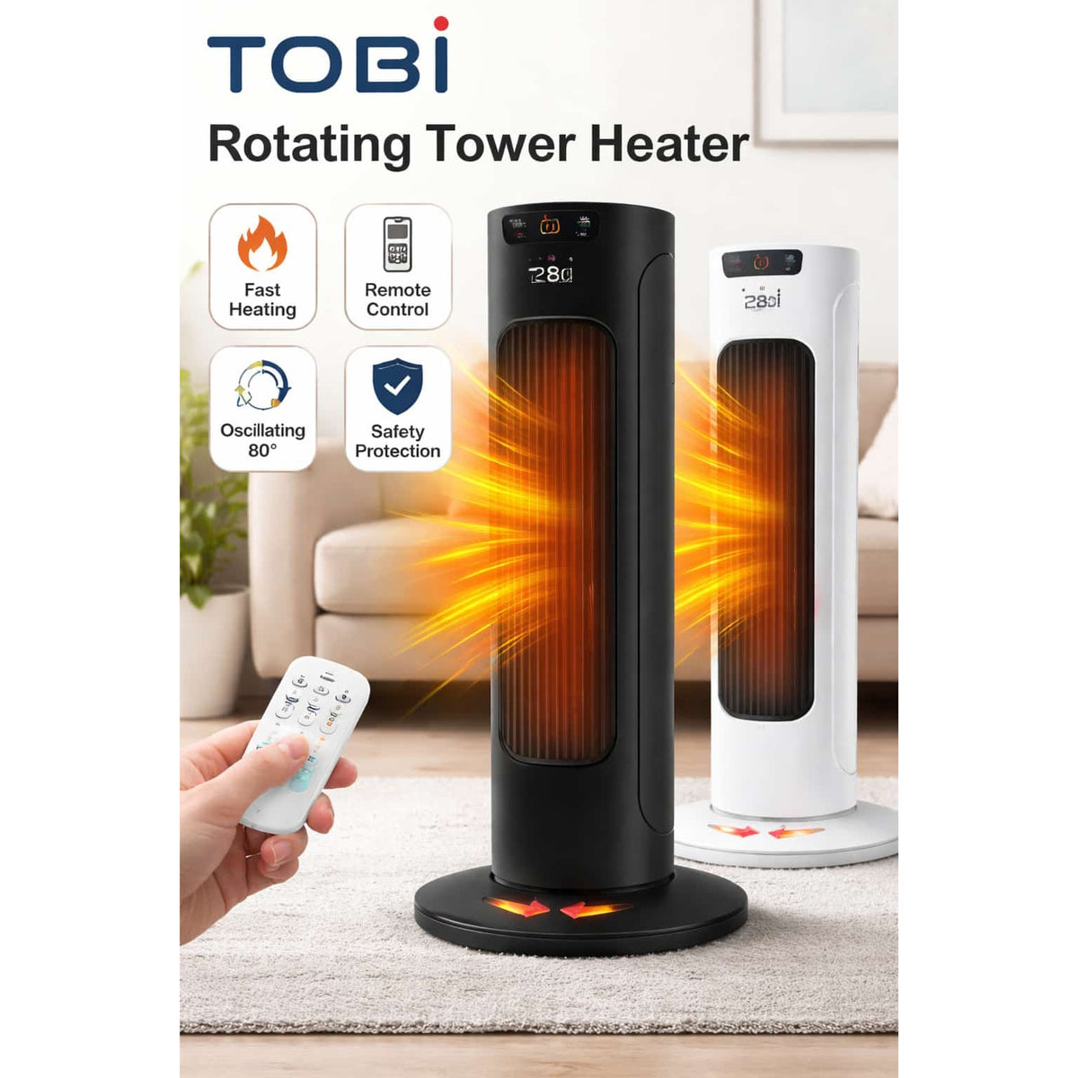 Electric tower heater with digital temperature display and remote control