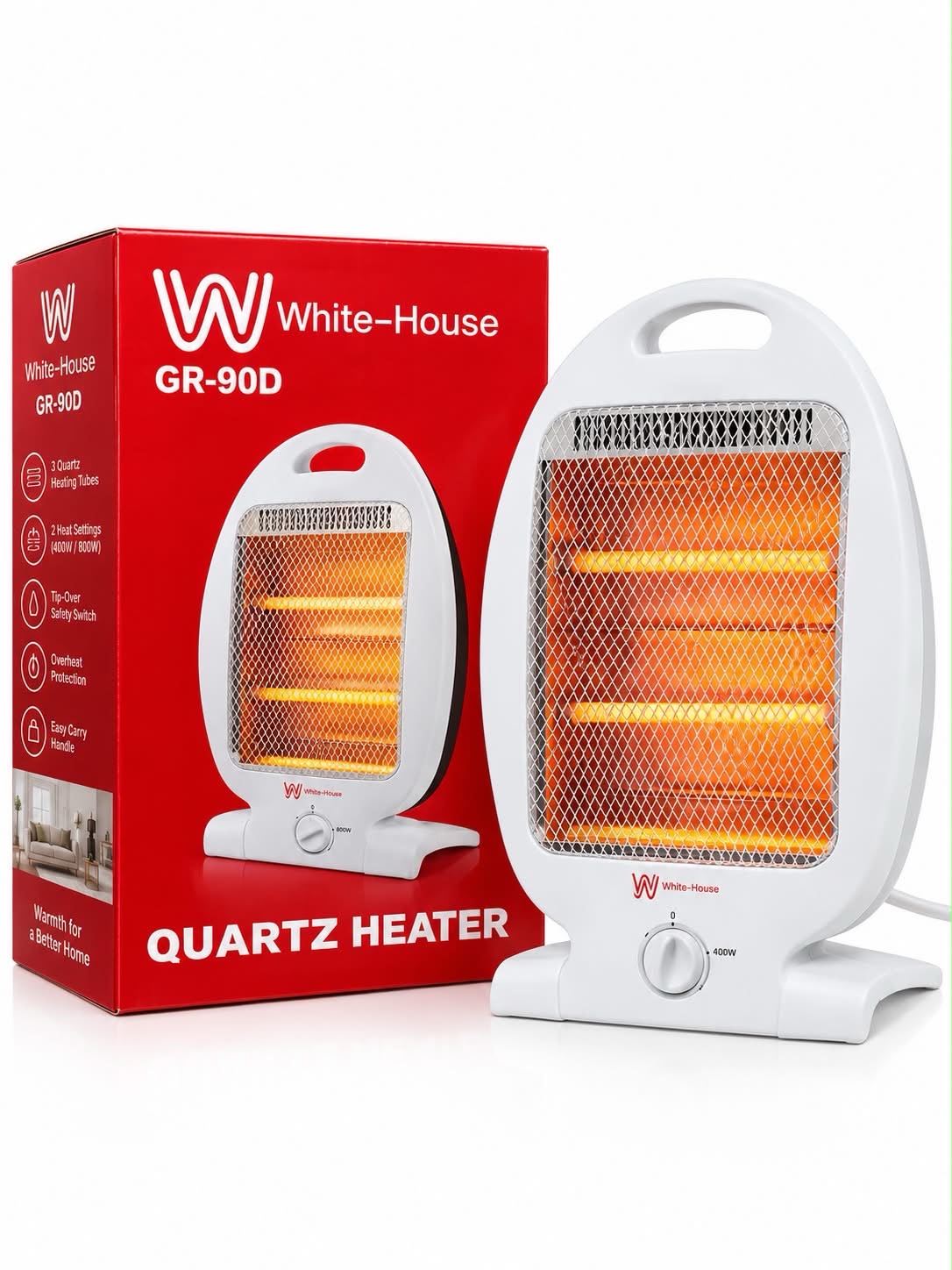 White-House GR-90D Quartz Heater with Tip-Over Safety Switch