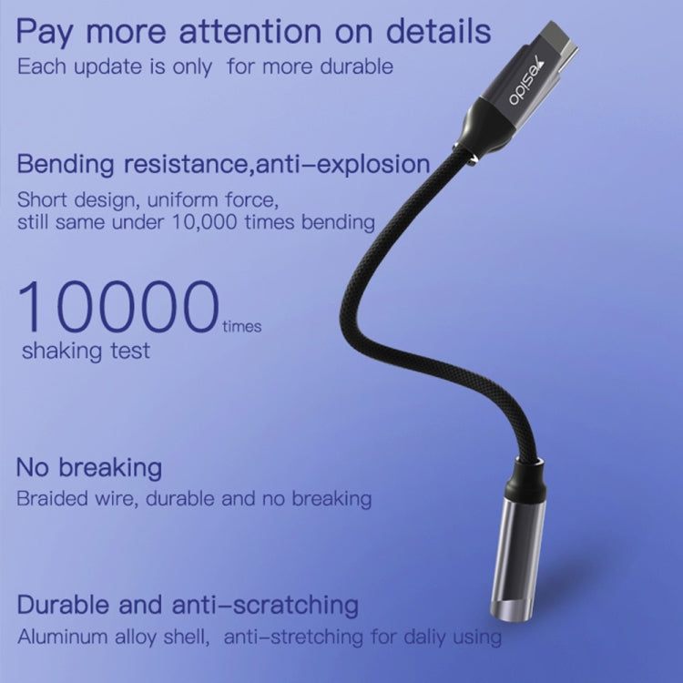 Yesido YAU20 USB-C to 3.5mm AUX Audio Adapter Cable – 100cm Type-C Headphone Jack Converter product image 5